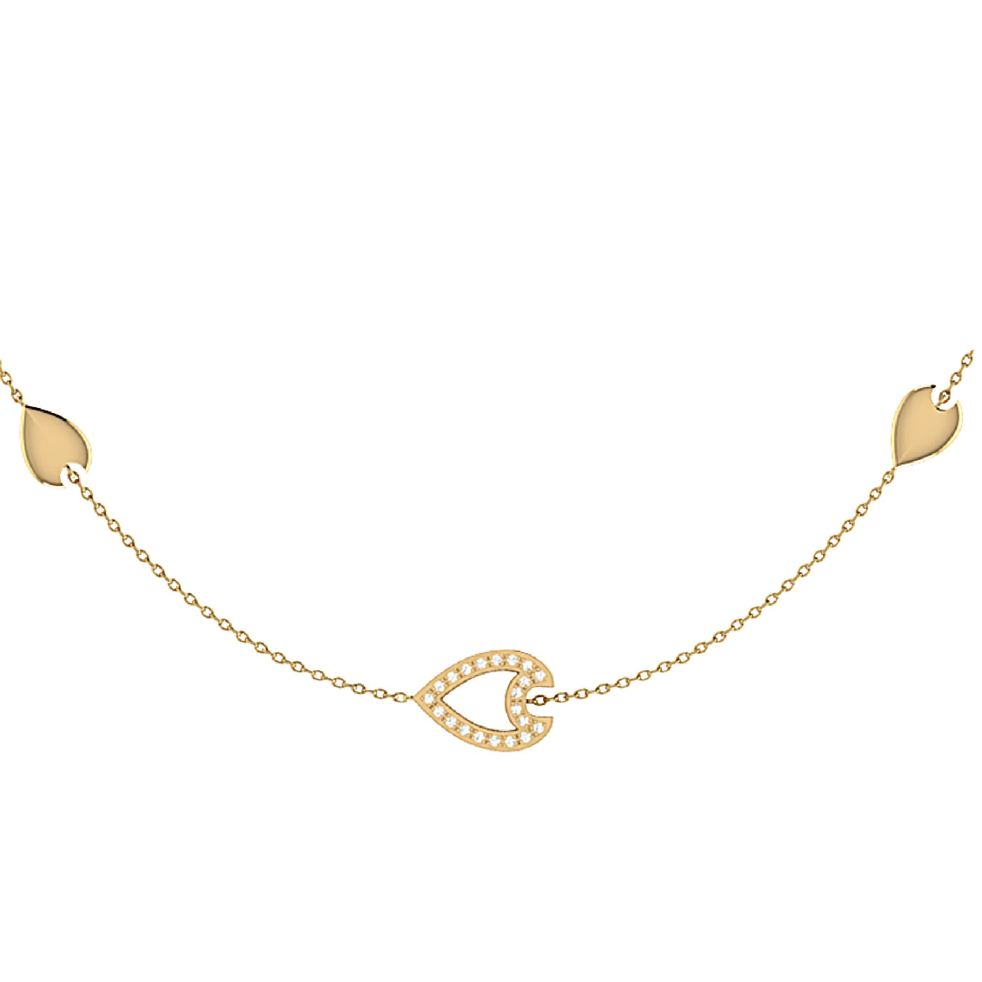 Avani Open Raindrop Layered Diamond Necklace in 14K Yellow Gold with sparkling diamonds and elegant raindrop design on a cable chain.